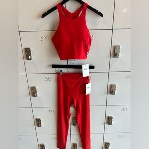 Red Athletic Crop Top and Leggings Set